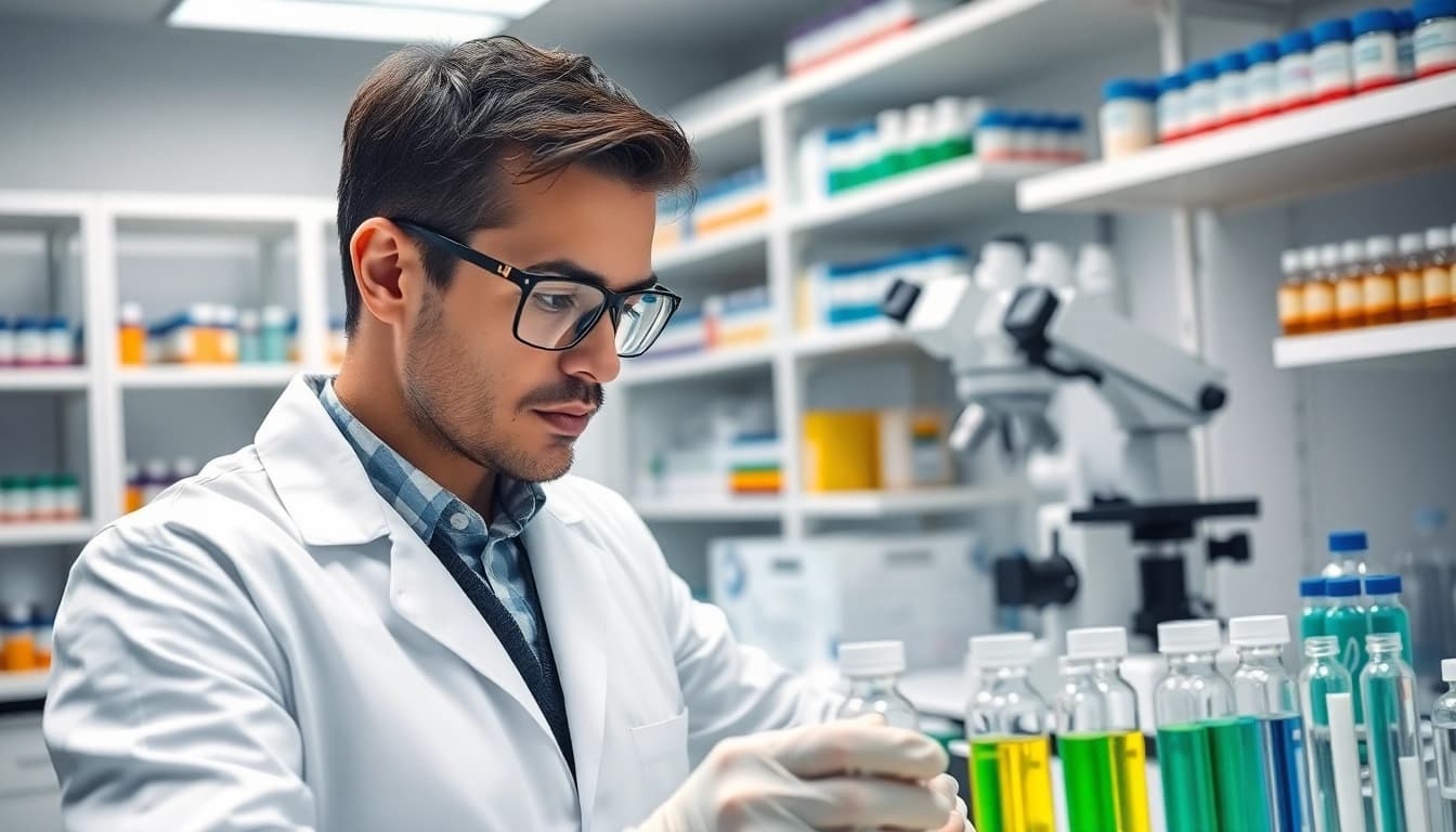 Conducting Hydro Research in a sterile laboratory showcasing peptide analysis.