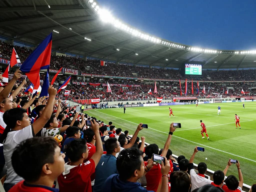 Exciting football match scene showcasing intense competition and the latest ผลบอล updates amidst a lively crowd cheering passionately.