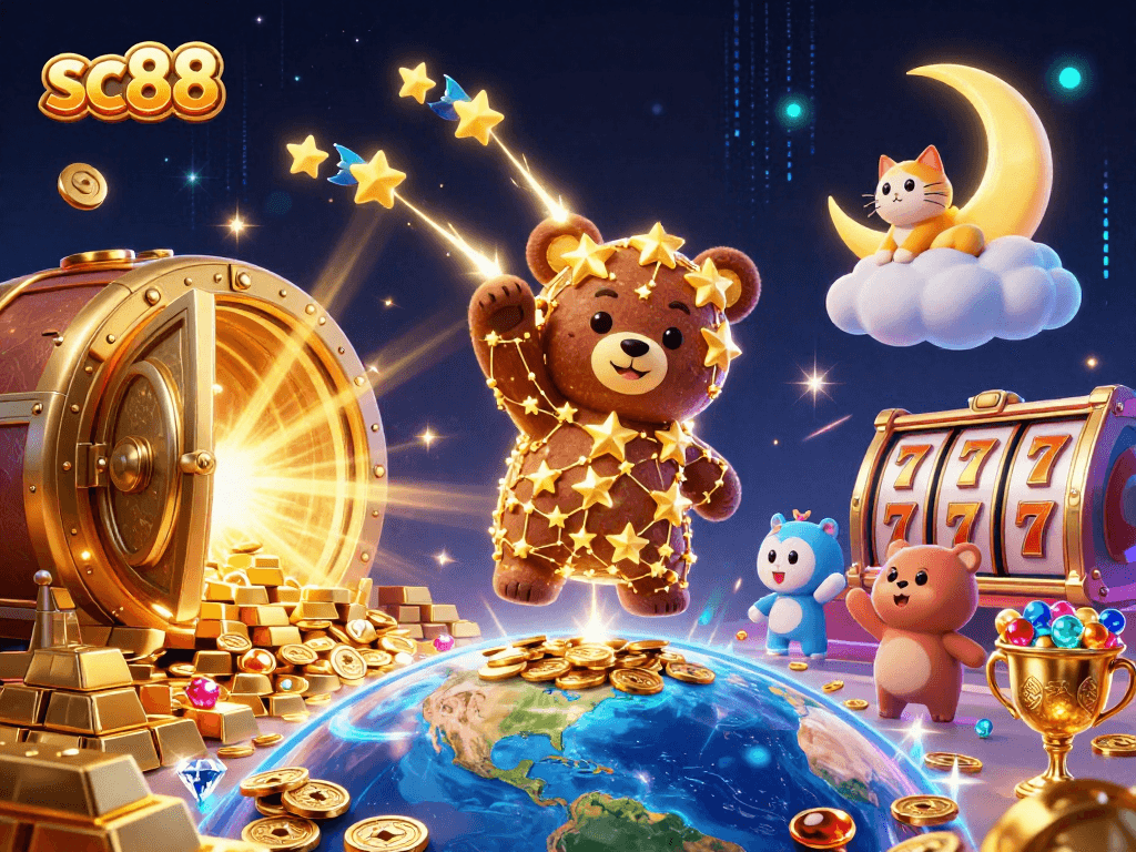 Win big with sc88's exciting 3D casino scene full of treasures and entertaining characters.