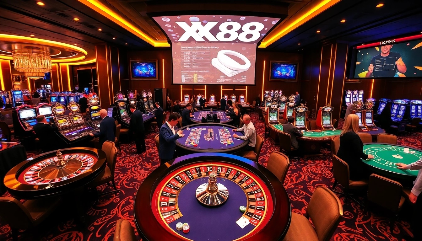 Experience luxury gameplay at XX88 Casino with roulette, poker tables, and online gambling.