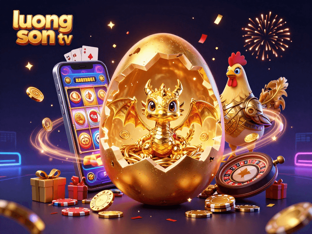 Experience thrilling moments at luong son tv, featuring a baby golden dragon amidst vibrant casino elements.