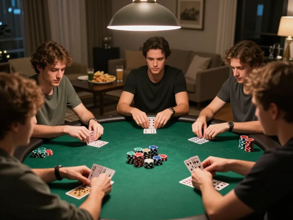 Engaging scene of a high-stakes poker game showcasing NHÀ CÁI 88AA's competitive spirit and strategic gameplay.