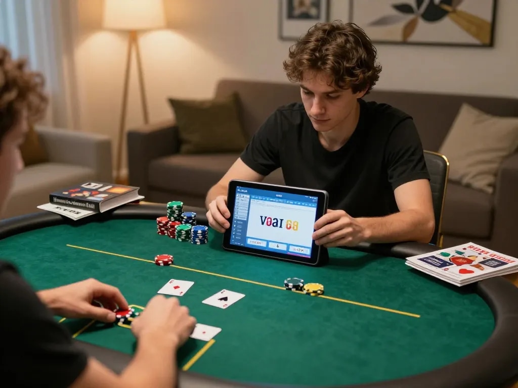 Engaging in strategic poker gameplay with 88xeng on a tablet at home.