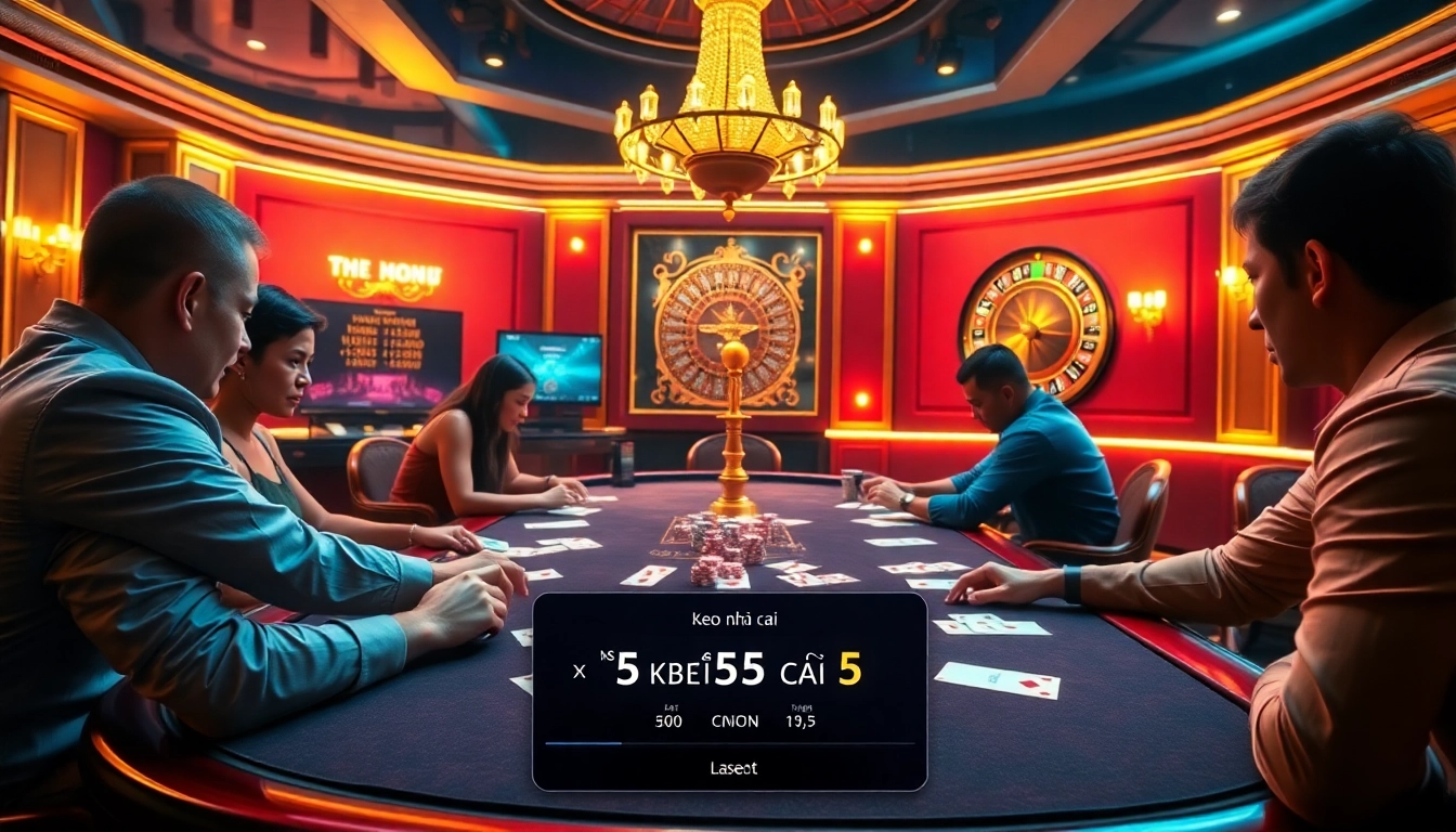 Experience thrilling action with keo nha cai 5 at a luxurious poker table filled with colorful chips and cards.