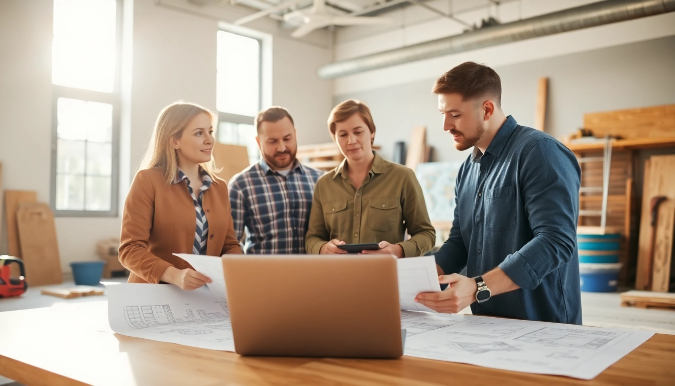 New Jersey General Contractor reviewing plans with clients in a well-lit office.