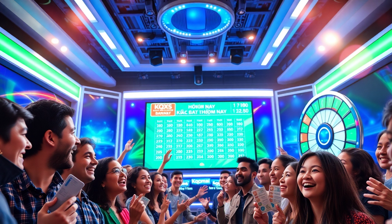 Kqxs hôm nay results with a dynamic lottery draw atmosphere and excited participants.