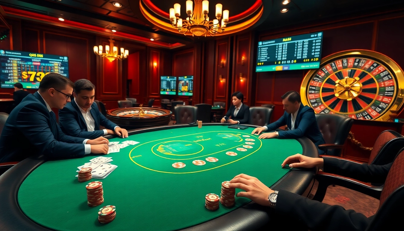 Engaging scene of QQ888 Dev with players enjoying poker at a vibrant casino table.