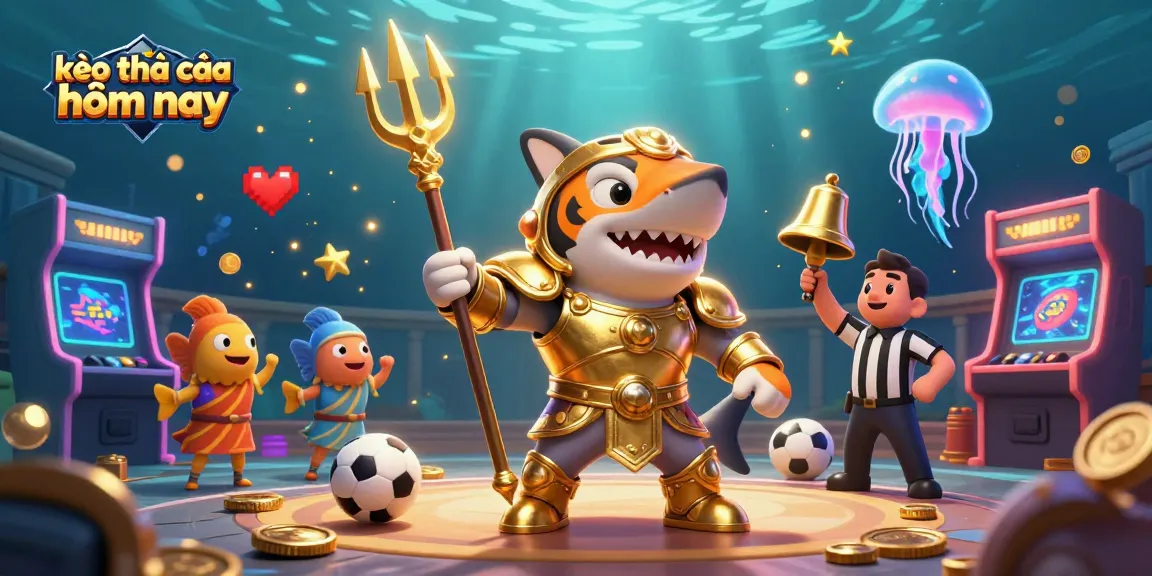 Engage with kèo nhà cái hôm nay in this dynamic underwater scene featuring sports elements and vibrant casino motifs.