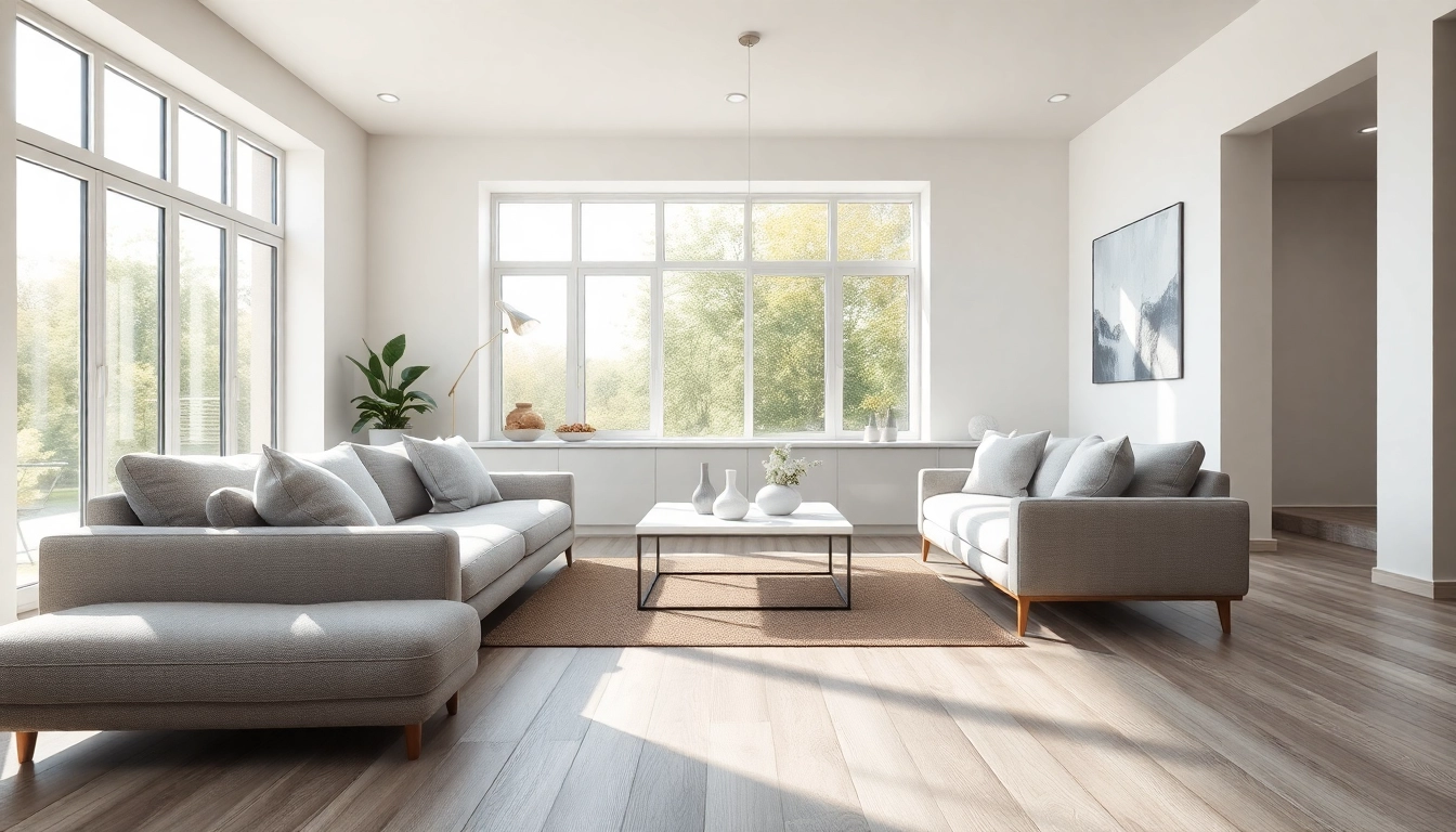 Enhance your space with grey vinyl flooring, showcased beautifully in a modern living room.
