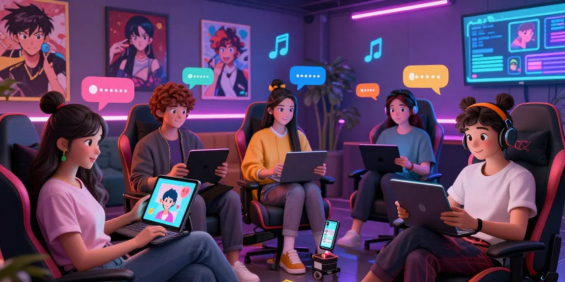Engaging scene of users enjoying ecchi AI chat with colorful avatars in a vibrant digital environment.