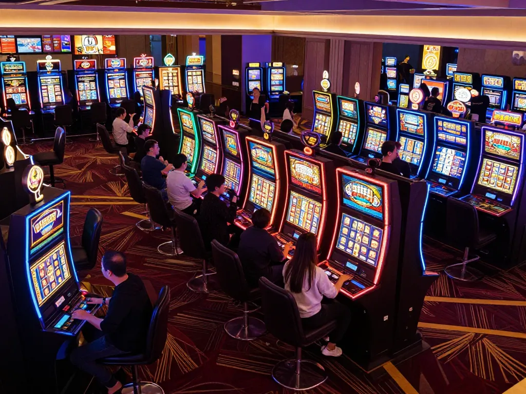 Exciting gaming action at red88 casino featuring vibrant slot machines and engaged players.