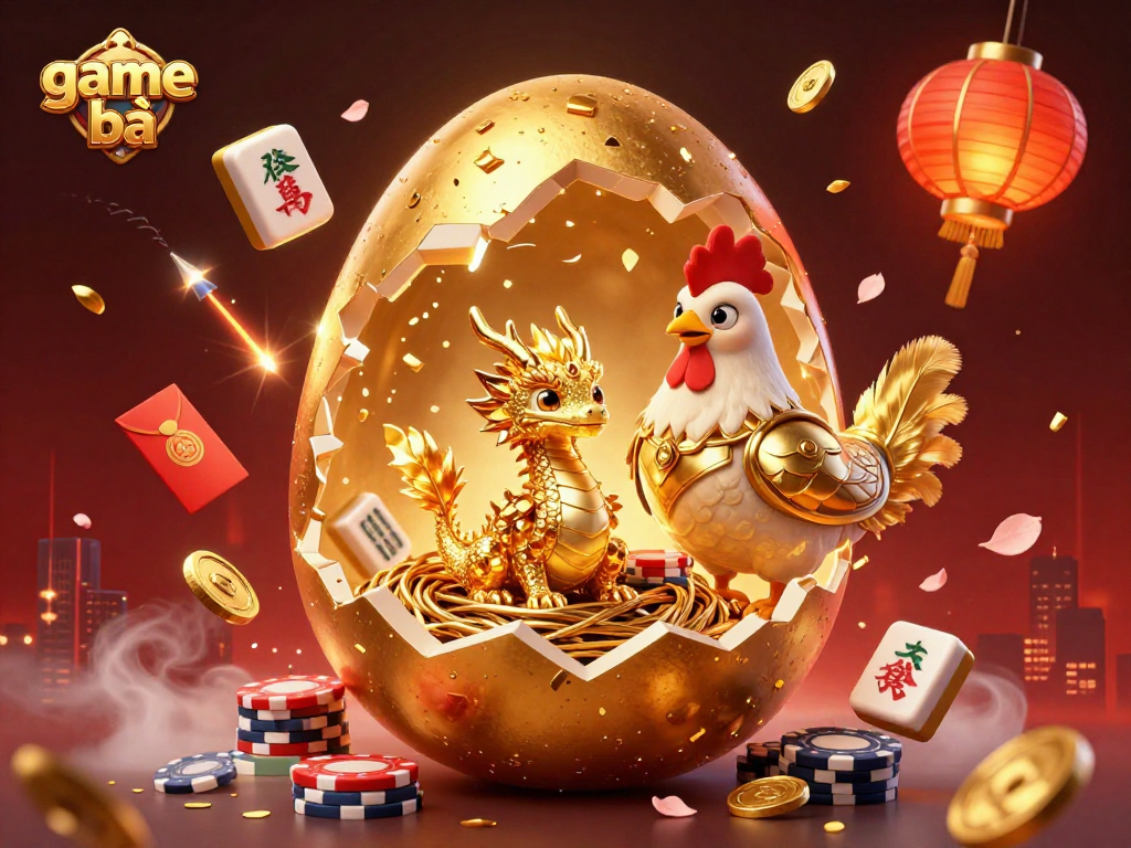 Engage with the vibrant world of game bài featuring a golden dragon on poker chips amidst rich casino elements.
