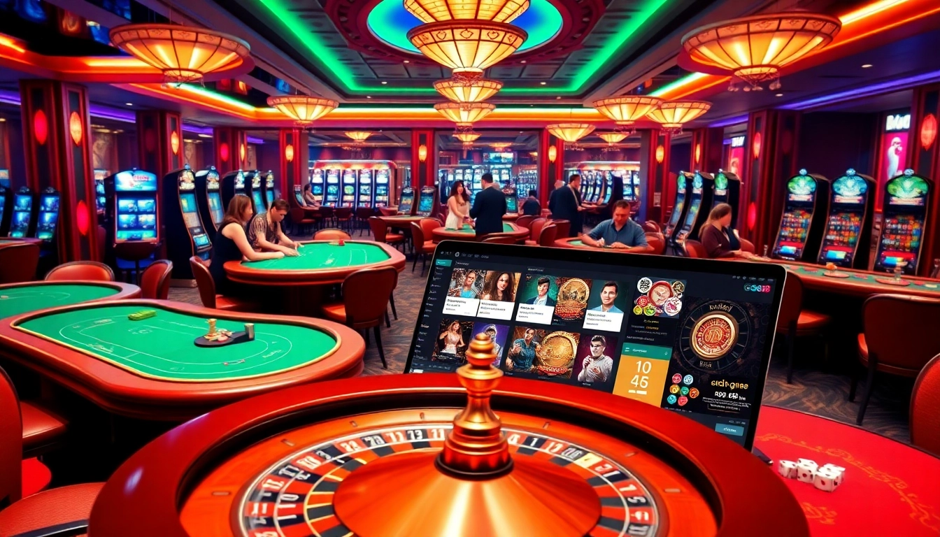 Engaging players at Cổng Game GO88 enjoying online gambling with vibrant slots and gaming tables.