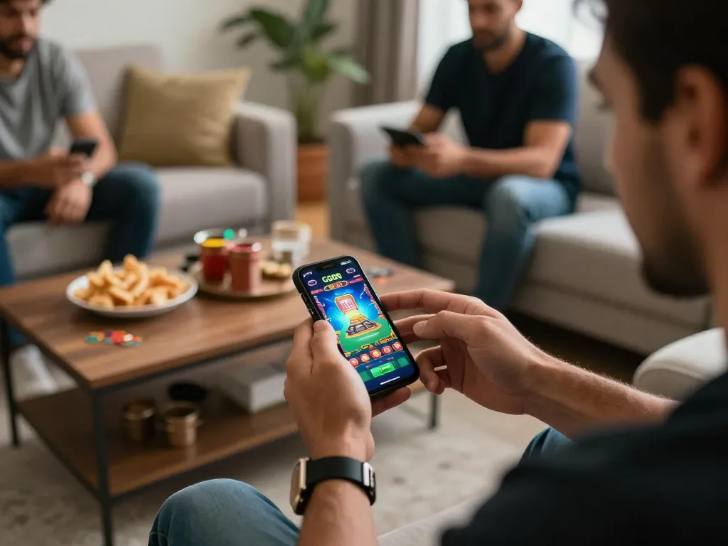 Person gaming on the go 88 app in a cozy living space, showcasing the excitement of online gambling.