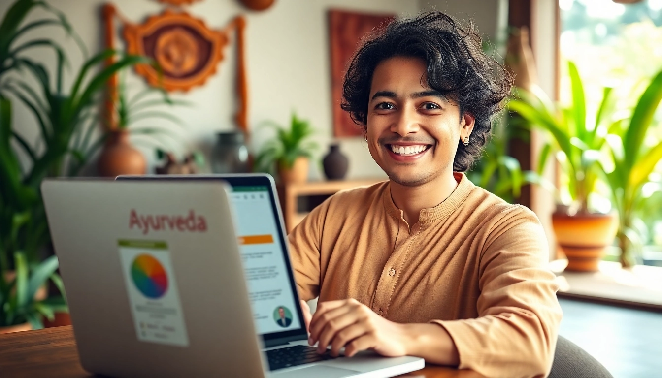 Learn Ayurveda online courses with an engaging instructor in a serene setting.