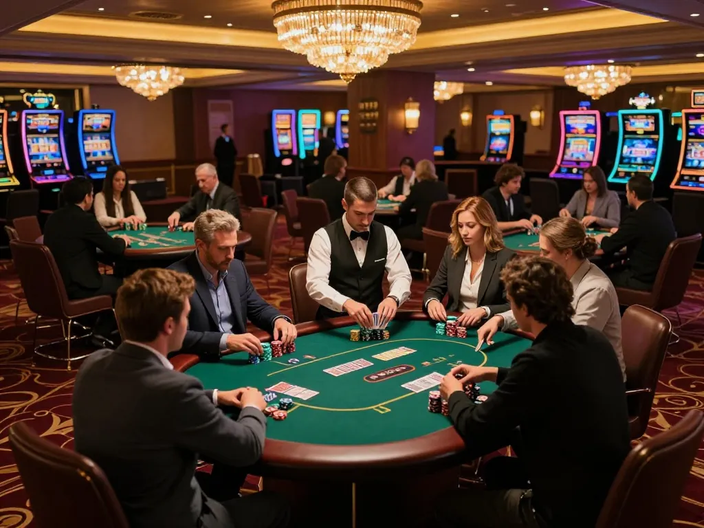 Engaged players at F168 poker tables with a professional dealer showcasing dynamic gaming experience.