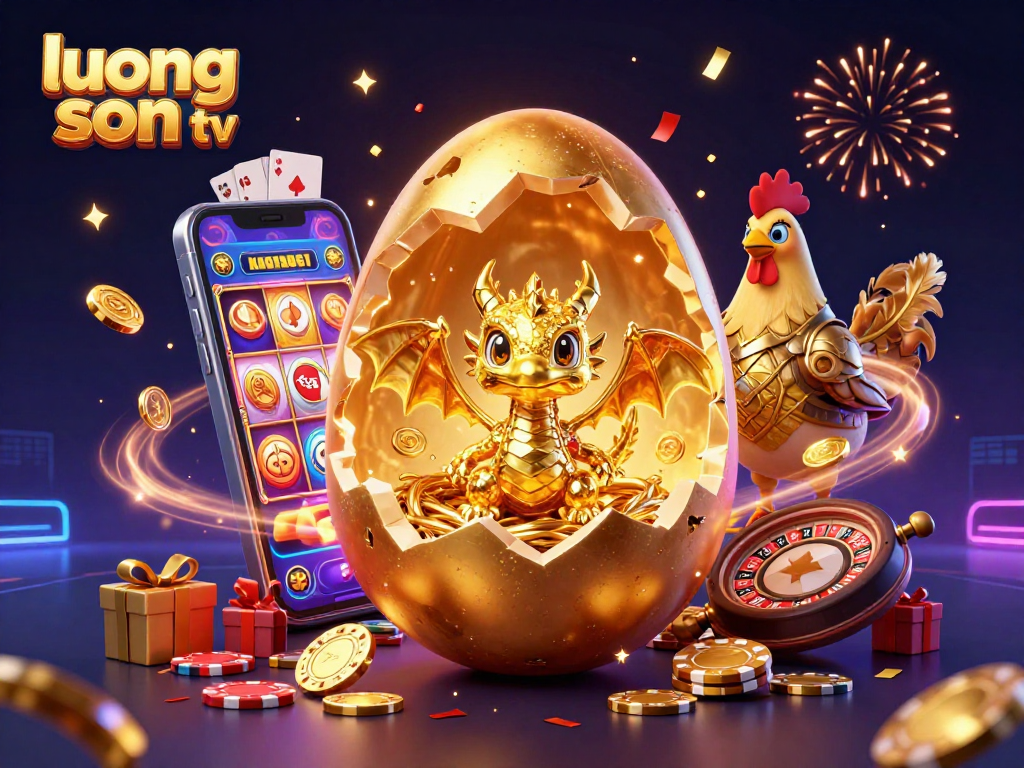 Experience thrilling moments at luong son tv, featuring a baby golden dragon amidst vibrant casino elements.