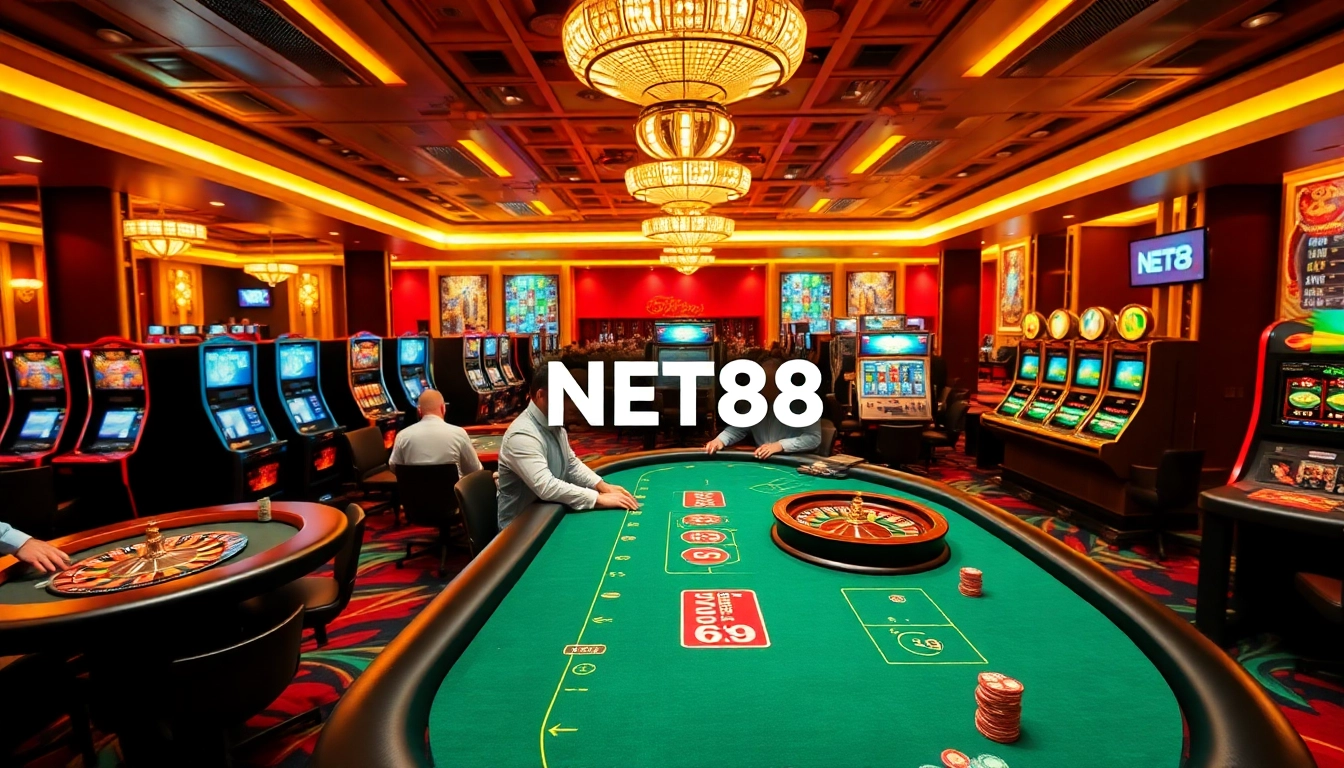 Experience excitement with online gaming at NET88, featuring a vibrant casino atmosphere.