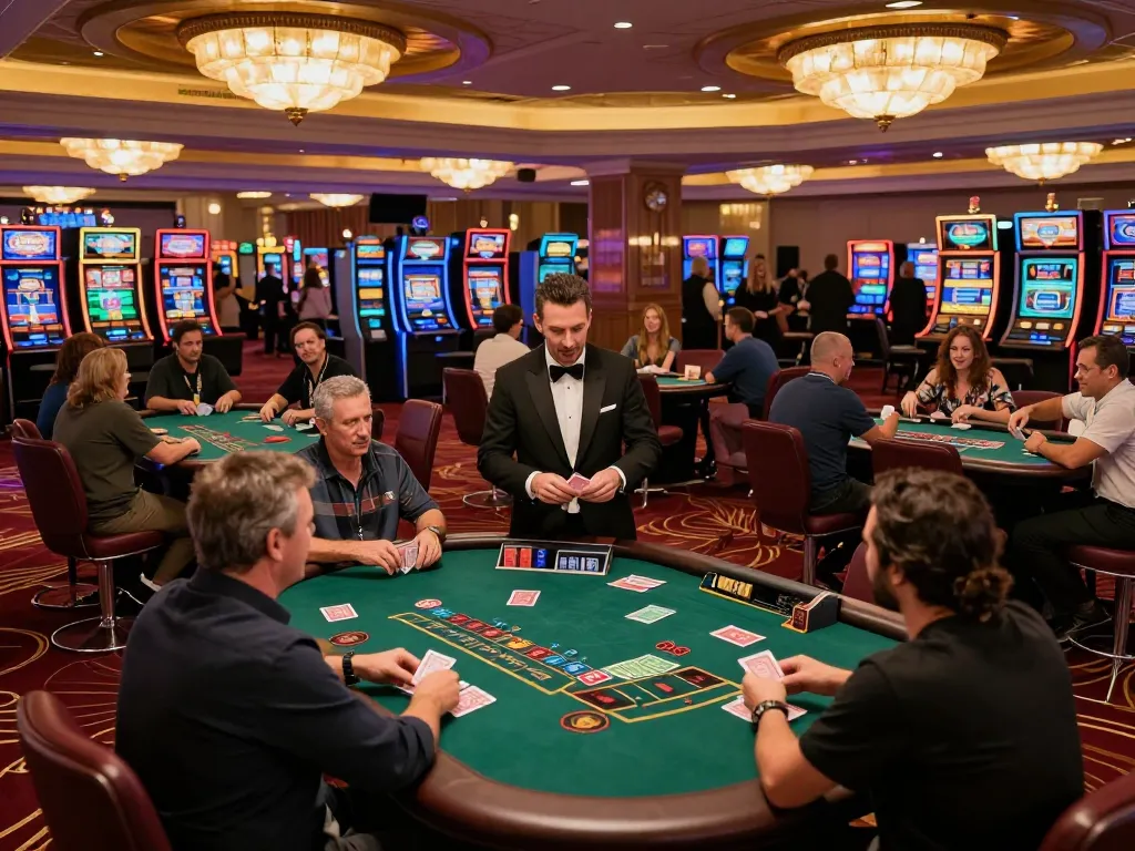Players strategizing at cm88 blackjack tables in a vibrant casino atmosphere