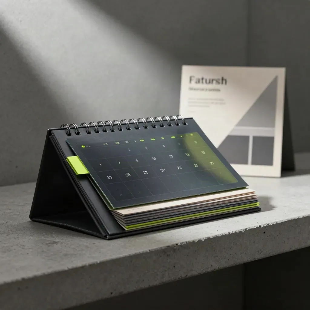 Dark-glass marketing bundle on a concrete shelf with a lime accent and dramatic side light.