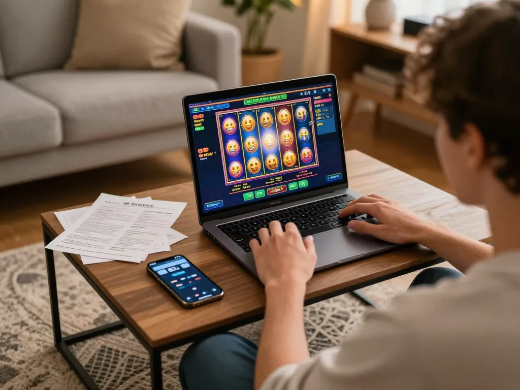 Player enjoying a PH22 online gaming experience on laptop with a cozy home setup