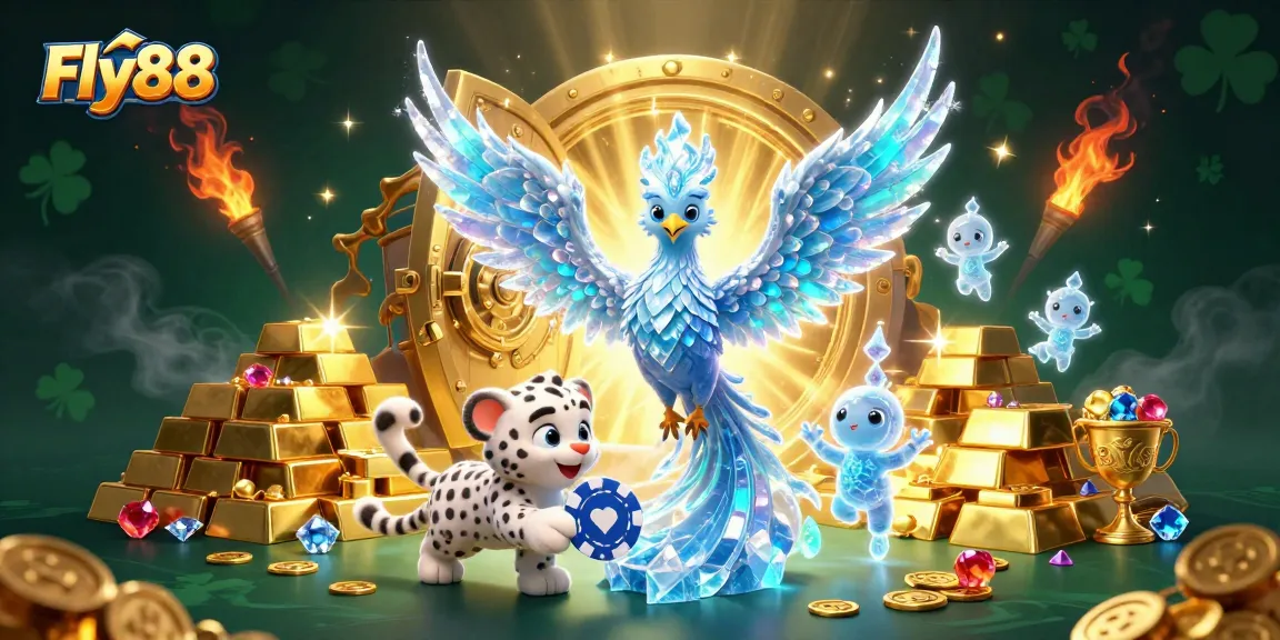 Engage with thrilling games at Fly88 featuring a vibrant casino-themed illustration with spectacular elements.
