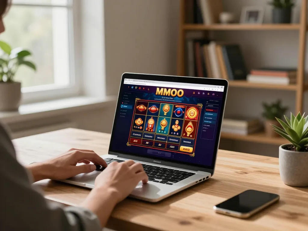 Catch the excitement of MMOO online casino gaming with vibrant slots and poker displays.