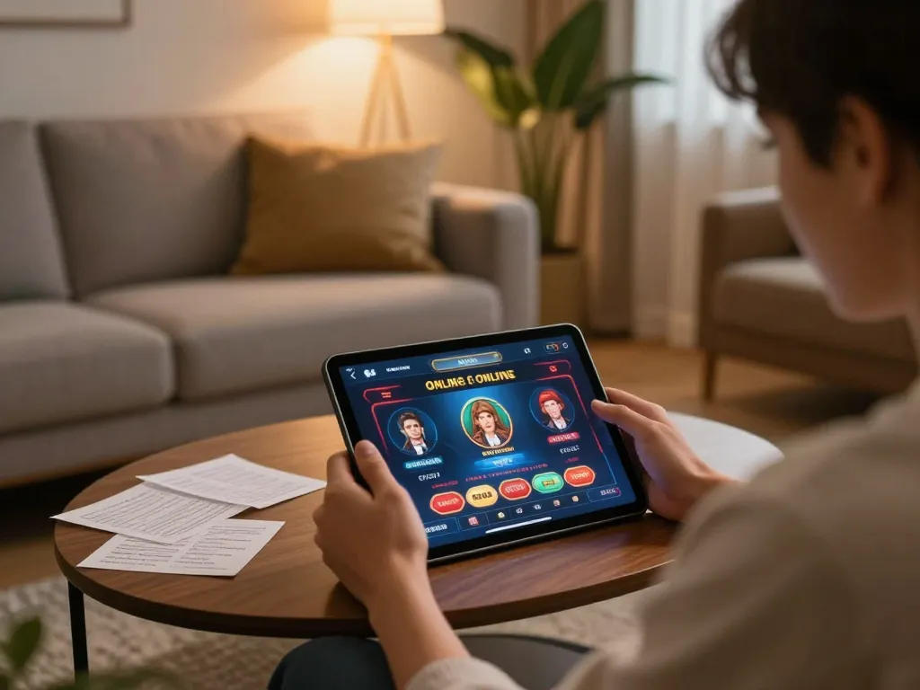 Bet88 user engaged in online casino gameplay on tablet in a cozy home environment