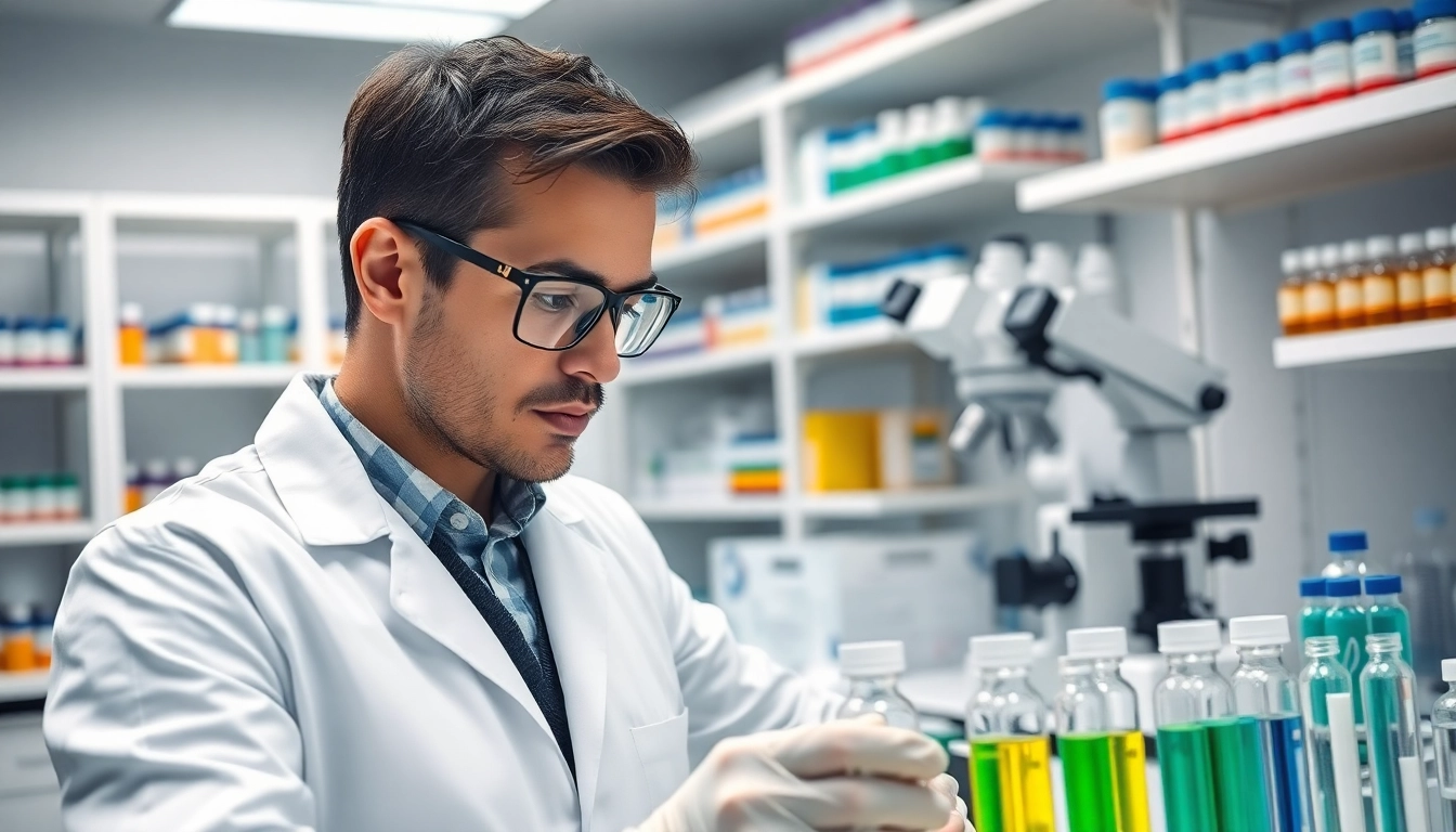 Conducting Hydro Research in a sterile laboratory showcasing peptide analysis.