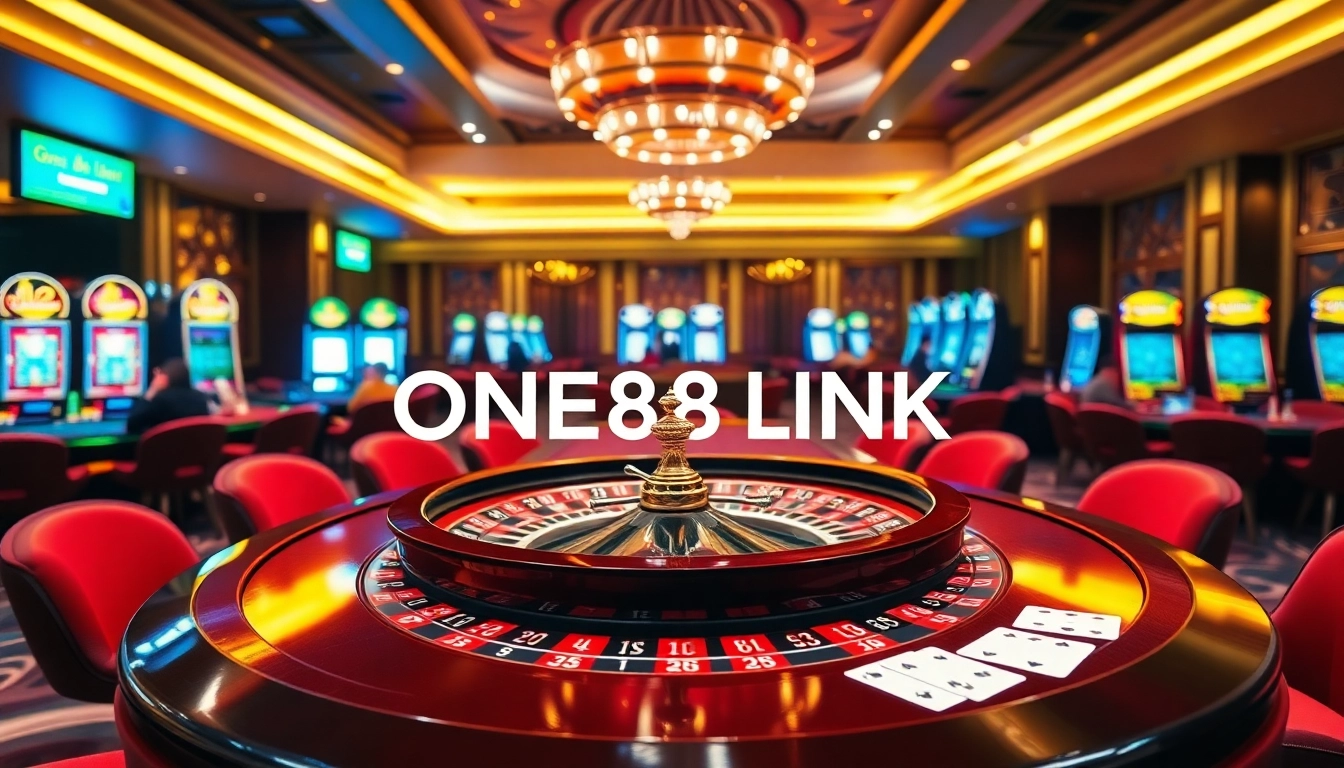 Experience thrilling gameplay at ONE88 LINK with vibrant casino tables and excited players.