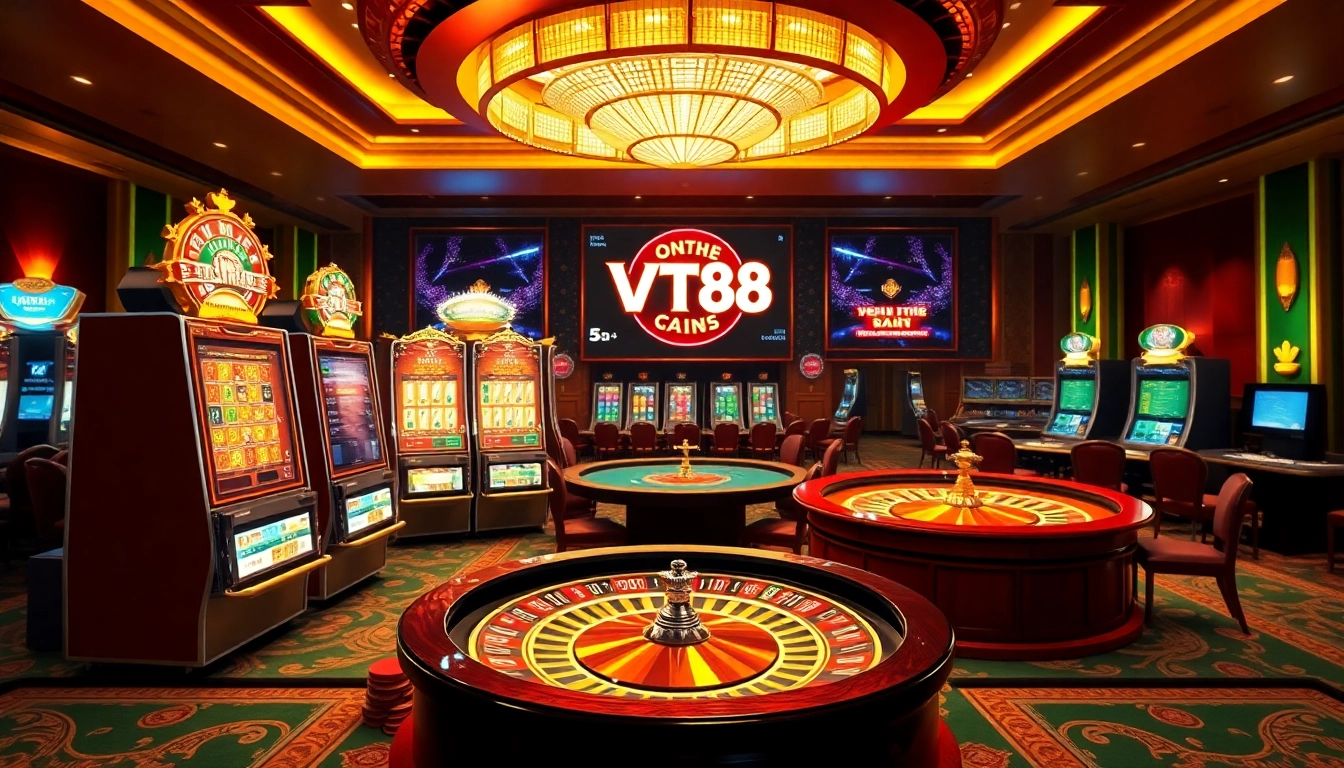 Engage in thrilling gaming experiences with ĐĂNG KÝ VT88 at a vibrant casino scene.