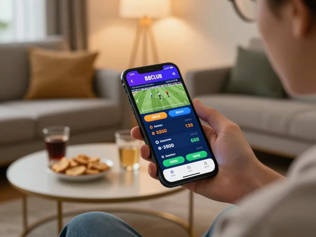 Place bets on 88CLUB mobile app showcasing lively sports action and odds.