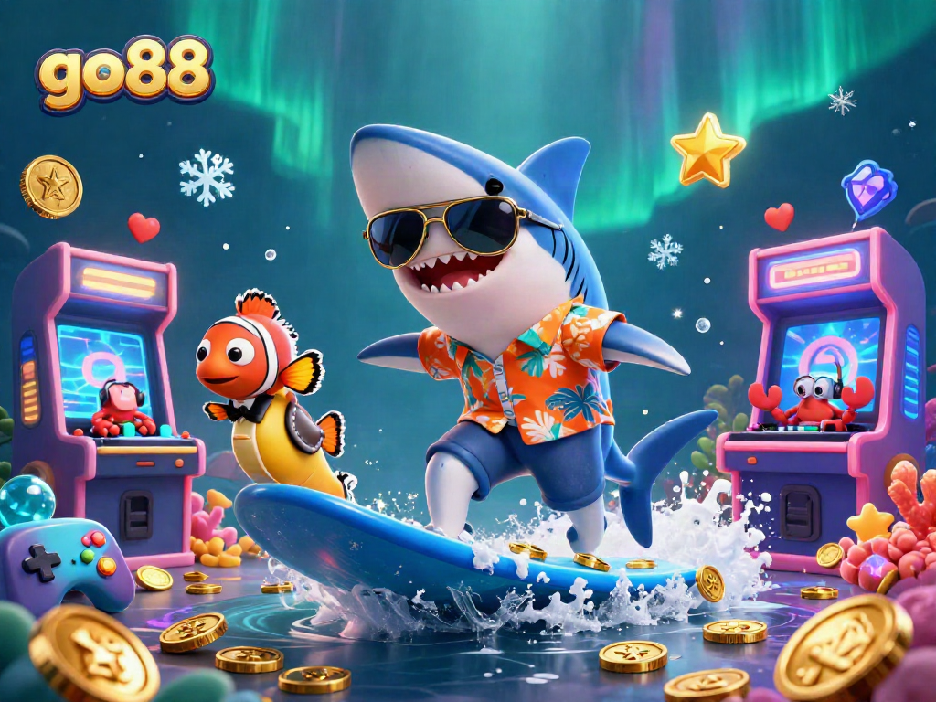 Experience thrilling gaming action with go88's cartoon casino adventure featuring vibrant characters and golden ocean waves.