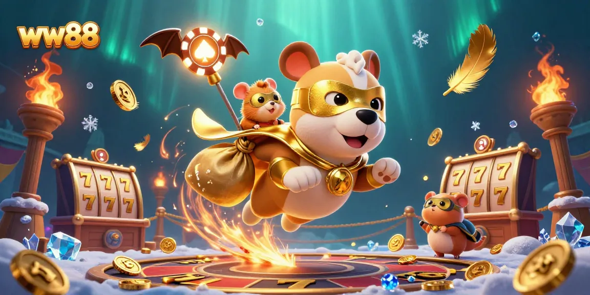 Experience thrilling gameplay at ww88 with a playful dog hero and vibrant casino elements.