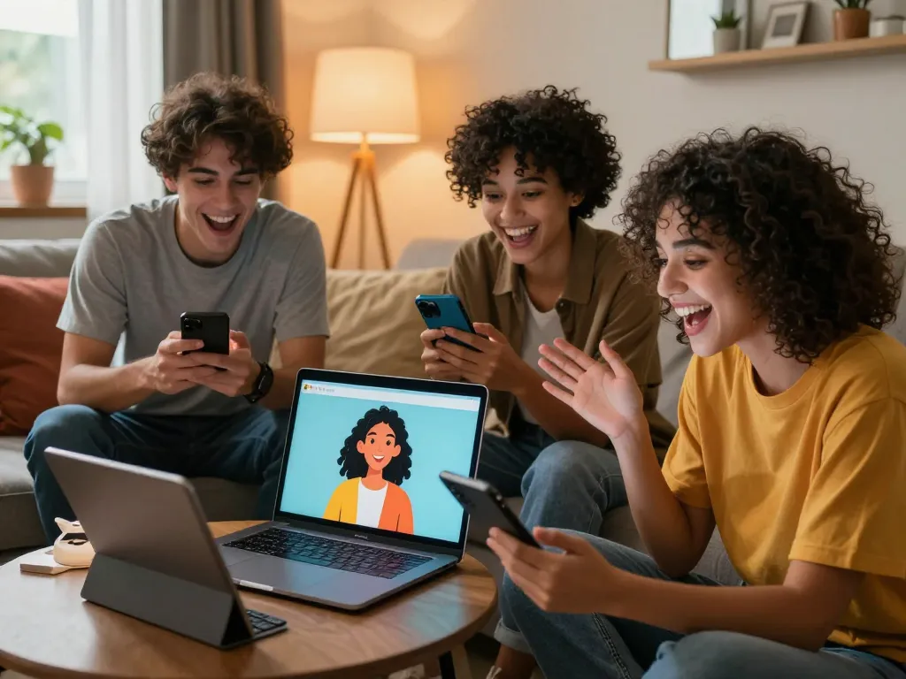 People enjoying an engaging ai nsfw chat in a cozy living room, showcasing vibrant personalities.