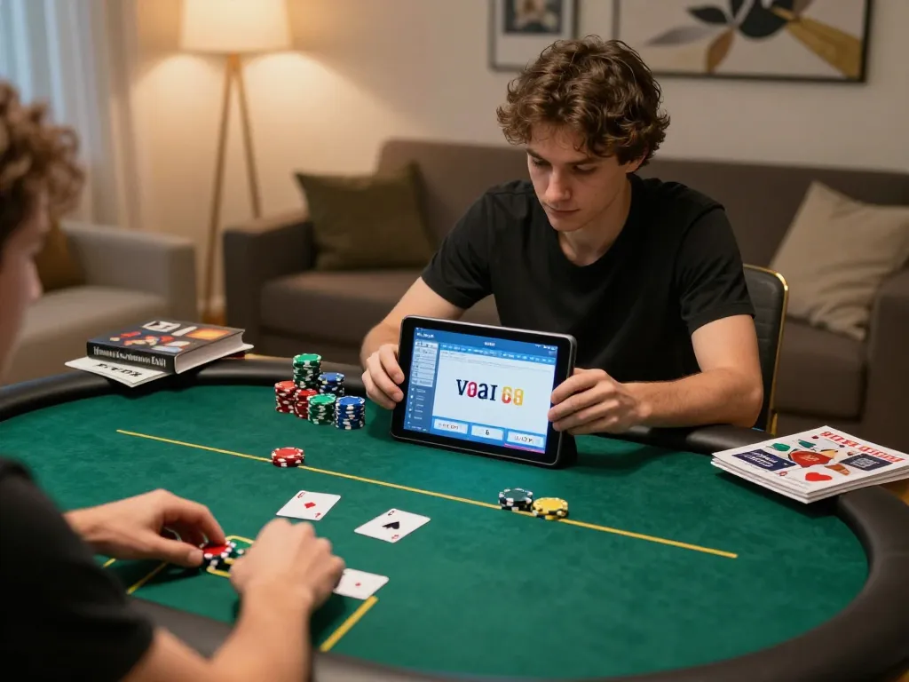 Engaging in strategic poker gameplay with 88xeng on a tablet at home.