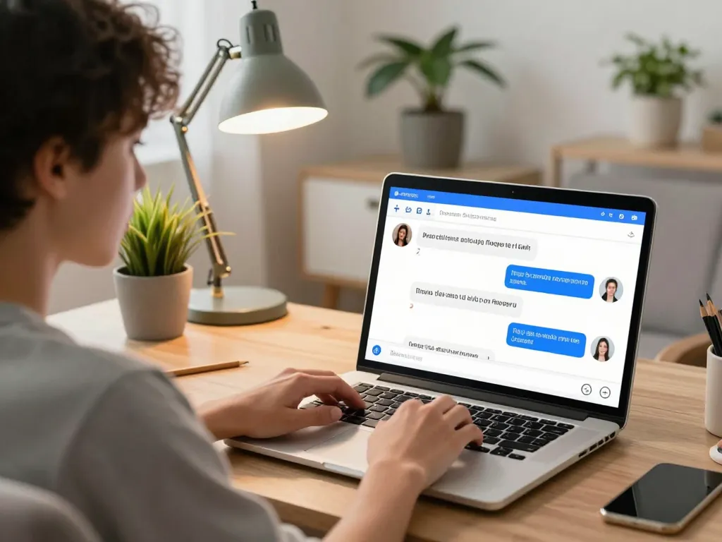 Explore engaging virtual interactions with an AI slut companion in a stylish home office.