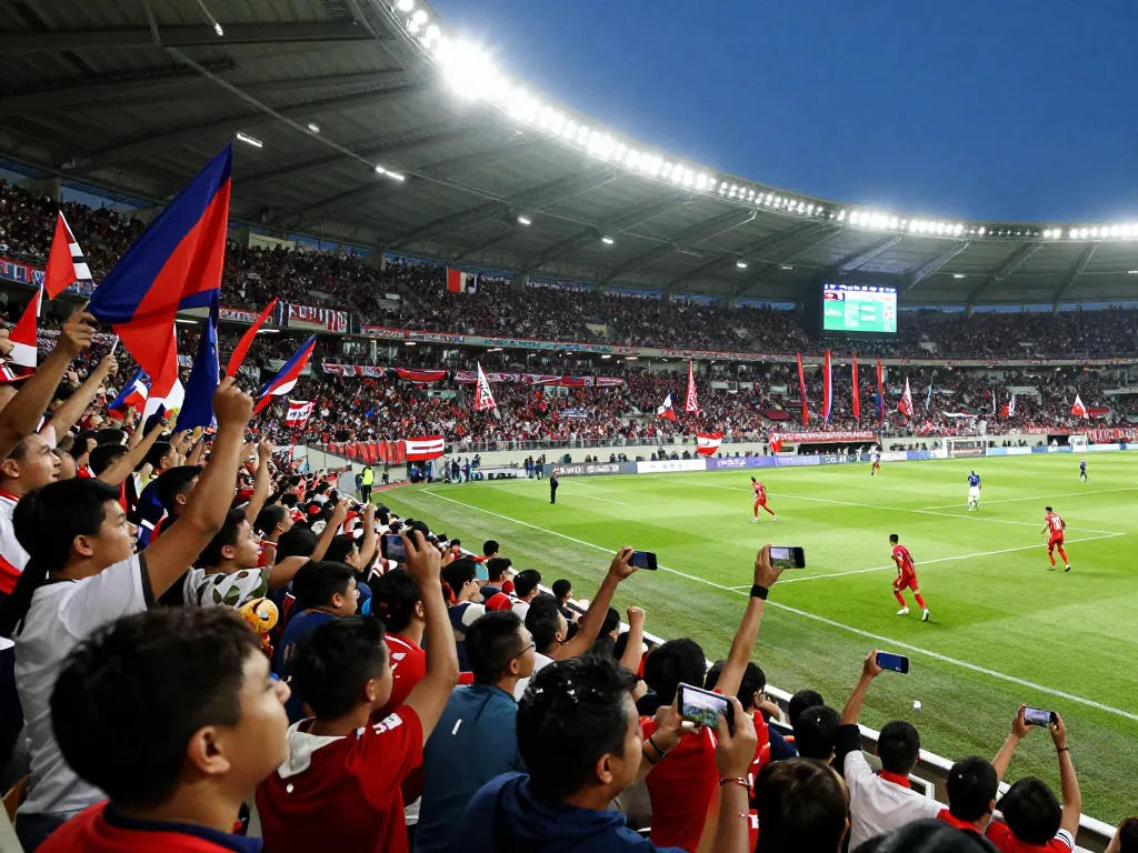 Exciting football match scene showcasing intense competition and the latest ผลบอล updates amidst a lively crowd cheering passionately.